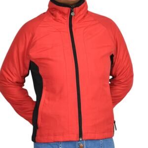Vintage Tommy Hilfiger Jacket Red Full Zip Quilted Y2K Colorblock Size Medium